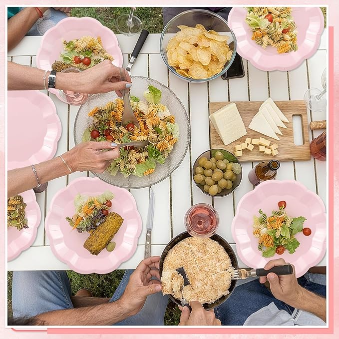 30 Pcs Pink Plates, 9 Inch Scalloped Pink Paper Plates Disposable Dinner Paper Plate Dessert Cake Party Plate for Easter Party, Wedding, Bridal Shower, Baby Shower, Mother's Day