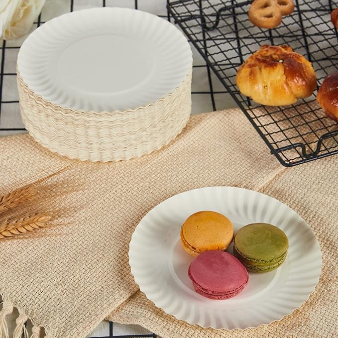 FOCUSLINE 6 Inch White Paper Plates 500 Count, Uncoated Paper Plates, Everyday Disposable Dessert Plate 6" Plate Bulk, Pack of 500 Count