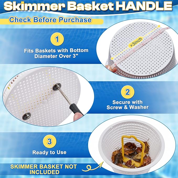 50in 2-in-1 Pool Skimmer Tool with Stainless Steel Hook and Detachable Fine Mesh Net, Includes Skimmer Basket Handle, for Above Ground and Inground Pools