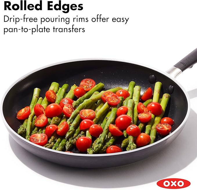 OXO 12” Non-Stick Every Day Frying Pan, BPA-Free Comfort Grip Silicone Handle, Dishwasher & Oven Safe, PFAS-Free Ceramic Skillet, Eggs & Omelets, Black