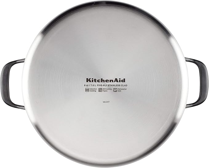 KitchenAid 5-Ply Clad Polished Stainless Steel Stock Pot/Stockpot with Lid, 8 Quart