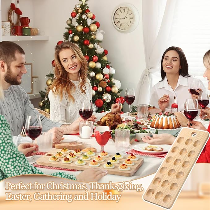 Wenqik Easter Deviled Egg Platter 18 Hole Holder Tray Wooden charcuterie Cheese Board Tray Holder Easter Holiday Entertaining Deviled Egg Plate for Party Kitchen Countertops