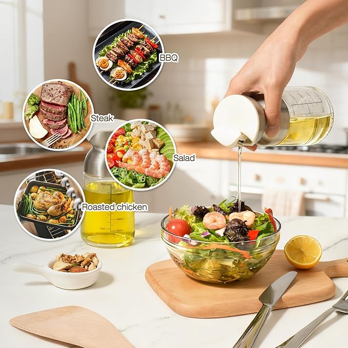 Vucchini Olive Oil Dispenser Bottle 9 Ounce Soy Sauce Vinegar Dispenser Cooking Oil Bottle Container for Air Fryer, Salad, BBQ, Frying