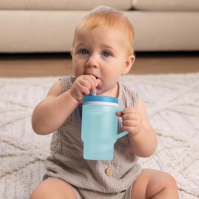 Infantino My 1st Tumbler, Durable Plastic Sippy Cup with Silicone Leak-Resistant Straw & Handle, for On-the-Go, BPA-Free Transition Cup, Moody Blue