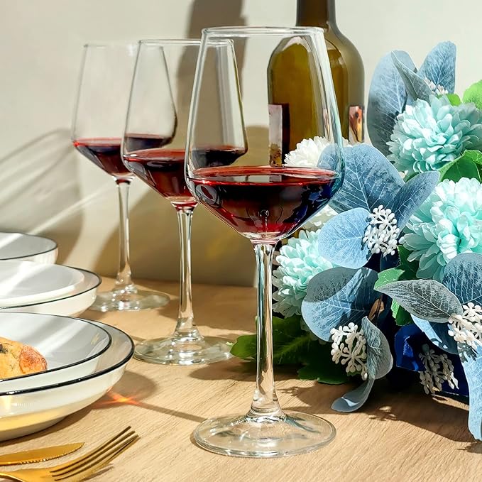 Wine Glasses Set of 6, 12oz Clear Red/White Wine Glasses, Long Stem Glasses for Party, Wedding and Home