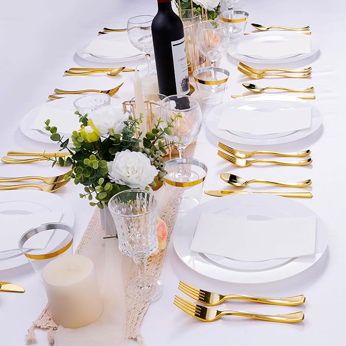 100PCS White Plastic Dinner Plates 10inch, Premium Hard Disposable Plates for Party, Wedding