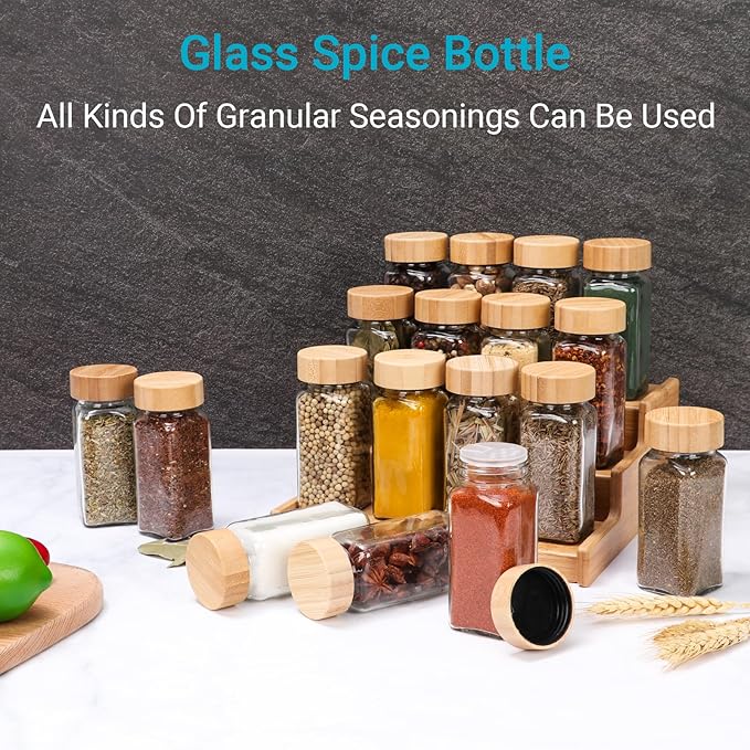 4 oz Glass Spice Jars with Bamboo Lids,16 Pack Spice Containers with Labels and Shaker Lids,120ml Seasoning Containers Empty Spice Jars for Kitchen Storage