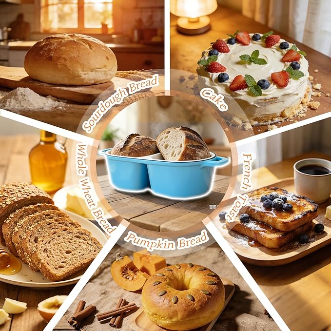 DIY Double Dutch Oven for Sourdough Bread Baking – Enamel Cast Iron Bread Baker with Lid, Bake Two Different Loaves at Once, 500°F Oven Safe, Includes 2×5" Banneton Proofing Baskets