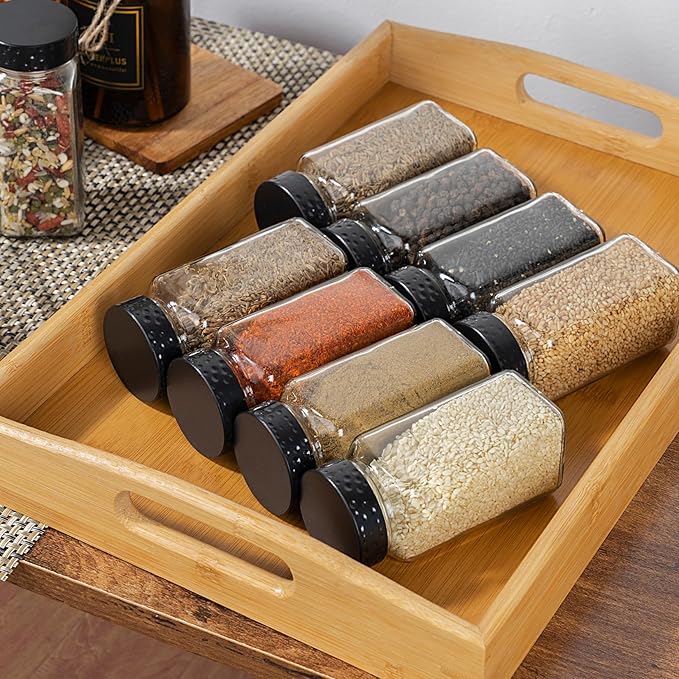 2pcs Black Spice Jars, 4 oz Glass Seasoning Bottles, Spices Container, Empty Spice Jars, Square Spice Bottles with Airtight Plastic Caps with Shaker Lids