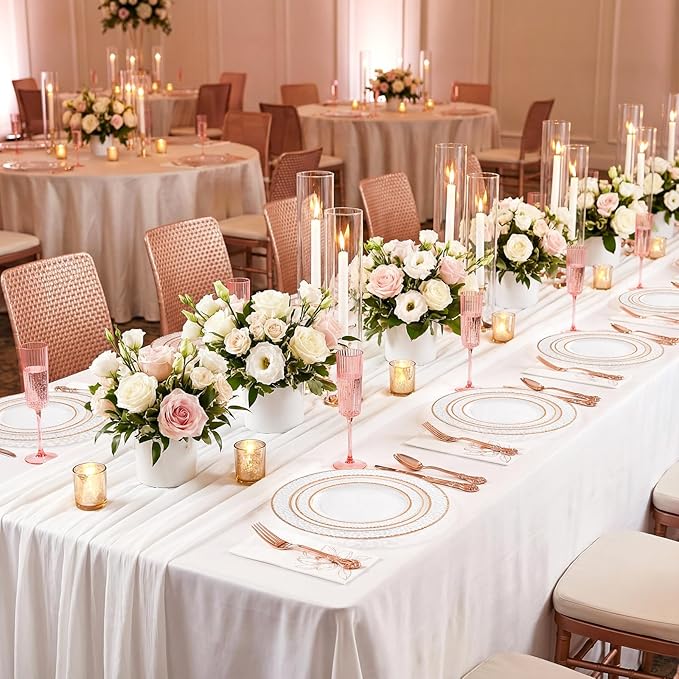 102PCS Rose Gold Plastic Plates - Clear Rose Gold Disposable Plates - Elegant Hammered Plate Include 51PCS 7.5inch Dessert & 51PCS 10.25inch Dinner Plate for Easter Party