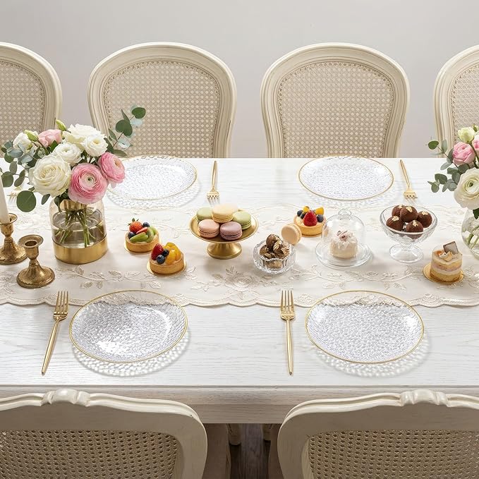 Rubtlamp 200 Pcs Clear Dessert Plates 7" with Forks 7.6",Clear Plastic Cake/Appetizer Platos, Dessert Plates Disposable, Hammered Party Platos Include 100platos and 100forks for Party&Birthday
