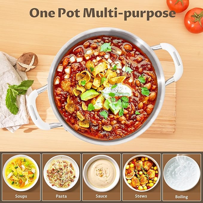 12 Quart Nonstick Stock Pot with Lid, BEZIA Fully-Clad 3-Ply Stainless Steel Pots, Induction Soup Pot with Lid, Kitchen Cooking Pots with Silicone Handle, for All Cooktops, Free of PTFE/PFOA/PFOS