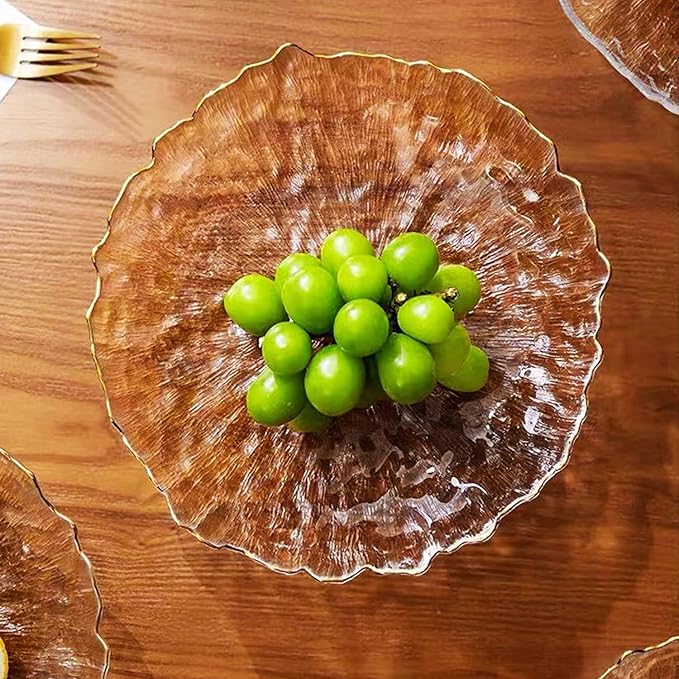 Glass Salad Bowl Irregular Lotus Flower Shape Serving Bowls, Mixing Nut Bowls for Kitchen Fruist, Snack, Dessert, and Ice Cream Candy Dishes (Plate Crystal Clear, Large)