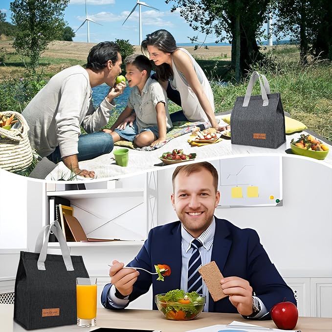 12 Pack Lunch Bags Bulk,Insulated Reusable Lunch Bags with Aluminum for Women Men,Leakproof Tote Large Lunch Box for Office,Work,Beach or Travel(Red)