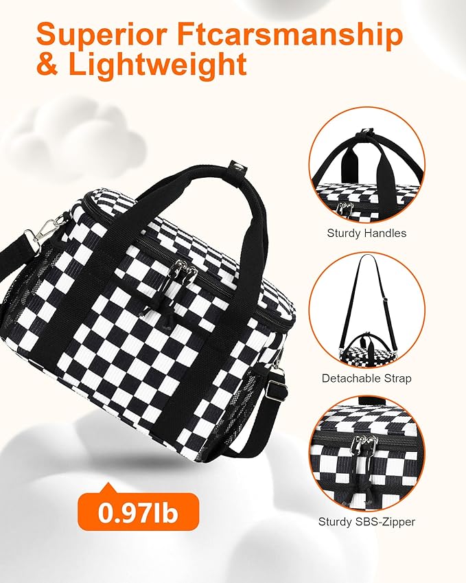 LOIDOU Lunch Box for Women Men Insulated Corduroy Lunch Bag Cooler Leakproof Reusable Adult Lunchbox Adjustable Strap lunch tote for Work Office Beach Picnic, Black Check