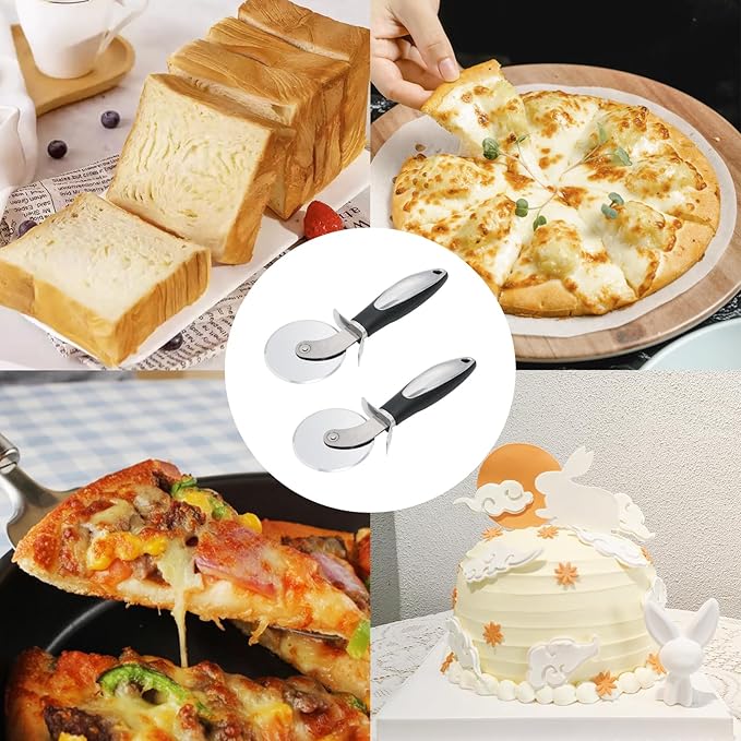 2 Pack Stainless Steel Pizza Cutter Wheel,kitchen aid pizza cutter,Safety and Comfort Handle to Protect Finger for Pizza,Tart,Dessert Slicer