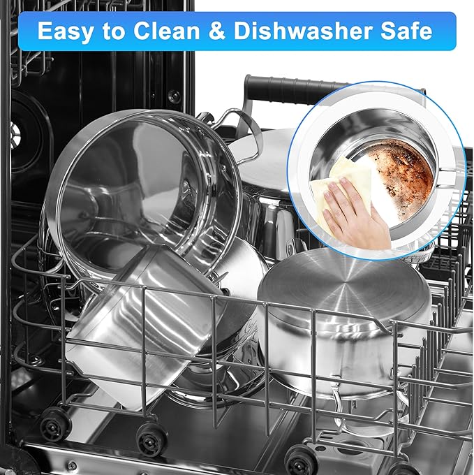 10-Piece Stainless Steel Pots and Pans Set, Induction Cookware Sets with Glass Lids, Professional Non-Toxic Cooking Set, Frying Pans & Saucepans, Dishwasher Safe, Oven Safe All Stovetops
