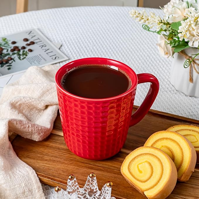 Large Coffee Mugs, 20 oz Ceramic Coffee Cups with Handle, Porcelain Big Tea Cups for Office and Home, for Latte Cocoa Dishwasher and Microwave Safe, 2PCS, Red