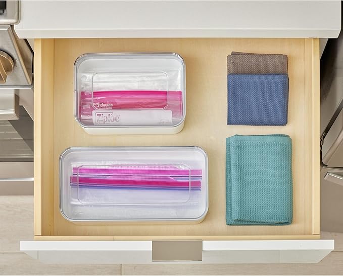 iDesign Recycled Plastic Sandwich Ziplock Bag Holder and Dispenser – 6” L x 9” W x 2.2” H, White/Clear