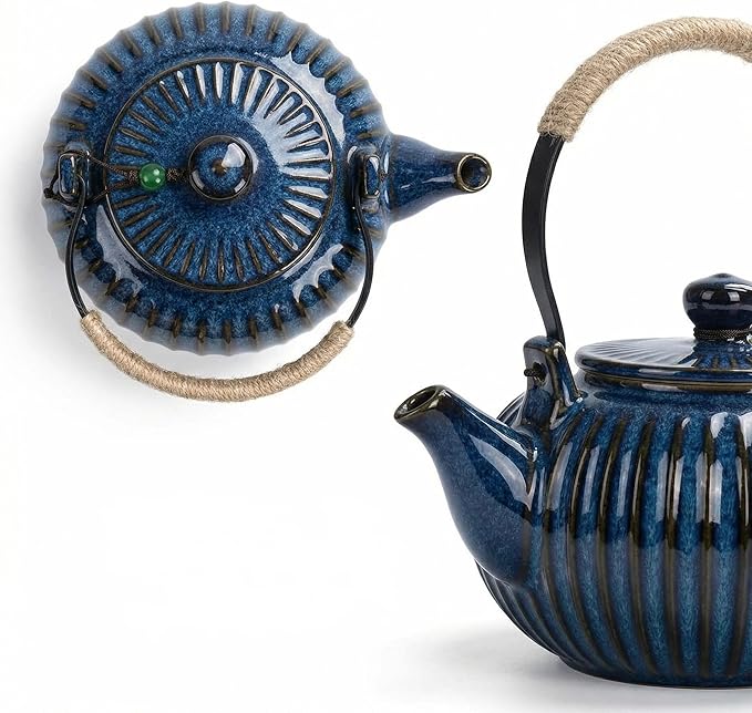 Japanese Ceramic Teapot with Infuser and Removable Stainless Steel Filter for Loose Tea 25 OZ/750ml for Office Home Men Women as Gift Royal Blue