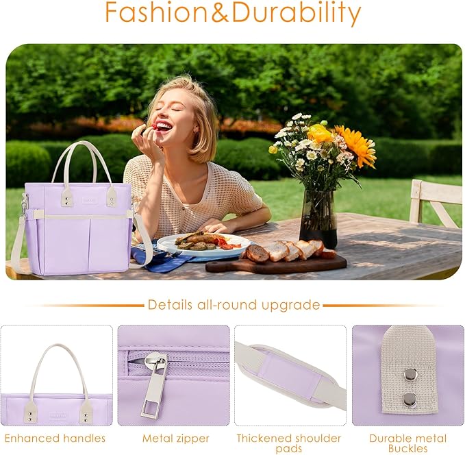 MAXTOP Lunch Bag Women for Work Insulated Thermal Lunch Box with Wide-Open Pocket Reusable Leakproof Cooler Bags with Removable Shoulder Strap for Teacher Nurse Office Picnic Travel Purple