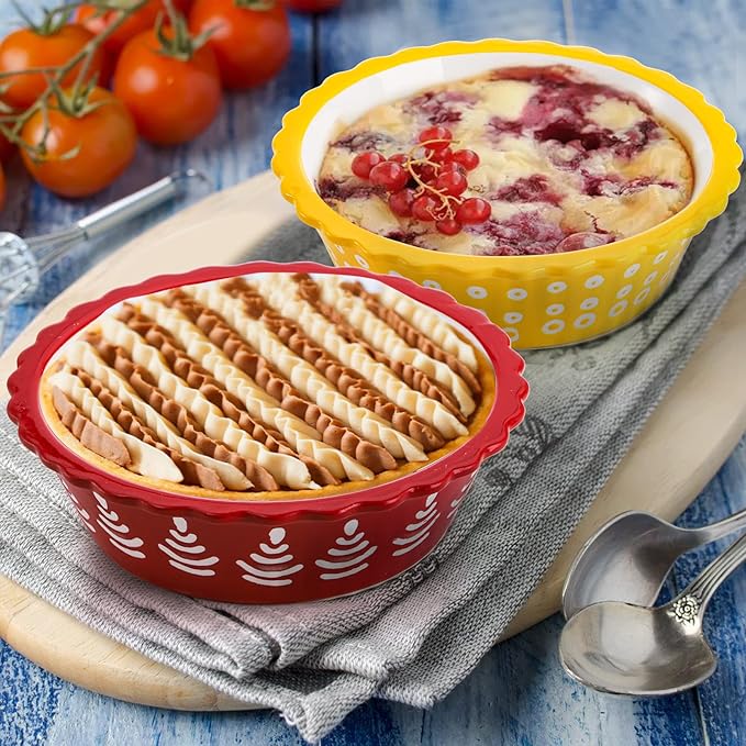 Coloch 4 Pack Ceramic Mini Pie Pan with Fluted Rim, 6 Inch Round Pie Plate Colorful Floral Pie Tins Tiny Serving Bowl for Dessert, Candies, Baking, Dishwasher and Microwave Oven Safe