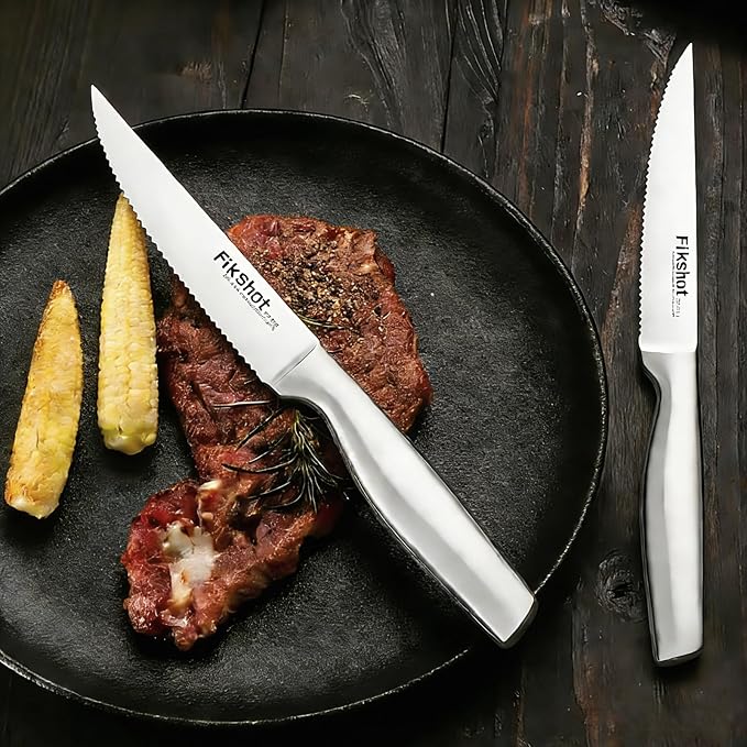 Kitchen Knife Set, Including Knife Block Set and Sharpener - Made of High Carbon Steel, Rust-Resistant, Ergonomic Handle, Suitable for Cooking, Grilling and Gifting