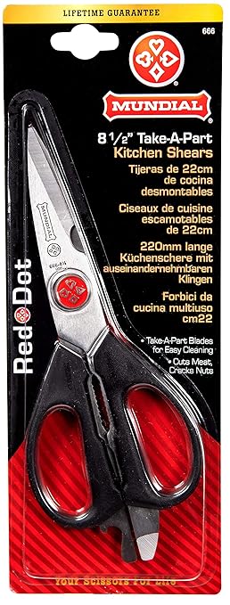 Mundial BP666 Red Dot 8.5 in Take-Apart Kitchen & Utility Shears – High Carbon Stainless Steel Blades, Ergonomic Handles, Detachable for Easy Cleaning, NSF Certified