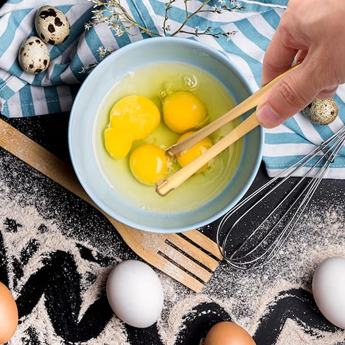2pcs Egg Chalaza Removal Tool, Stainless Steel Toothed Egg Chalaza Remover Eggshell Fragment Remover Kitchen Tongs for Cooking Bakers Chefs (Gold)