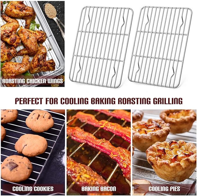 E-far Small Baking Rack Set of 2, Stainless Steel Metal Roasting Cooking Racks, Size – 8.6"x6.2", Non Toxic & Rust Free, Fit for Small Toaster Oven, Dishwasher Safe