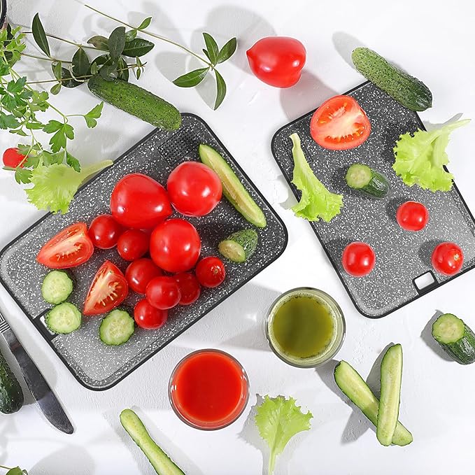 Plastic Cutting Board Dishwasher Safe, 2 Cutting Boards Large Cutting Board for Meat with Juice Grooves, Non-Slip, Reversible and Knife-Friendly Cutting Board Household Essentials(Black)