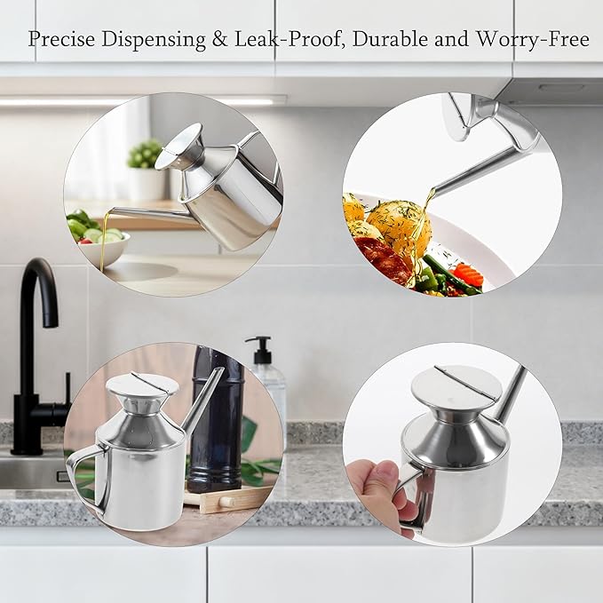 Stainless Steel Oil Dispenser Bottle Versatile Syrup and Soy Sauce Dispenser with Ergonomic Handle, Leak-Proof for Kitchen & Restaurant Use, Easy to Clean