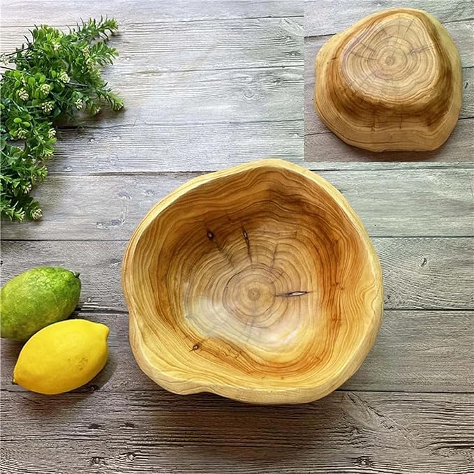 Wooden Bowl Decorative Natural Wood Fruit Bowls, Irregular Creative Wood Bowl, Rustic Hand Carved Candy Snack Keys Serving Bowls for Home Decor (12"-14" Diameter)