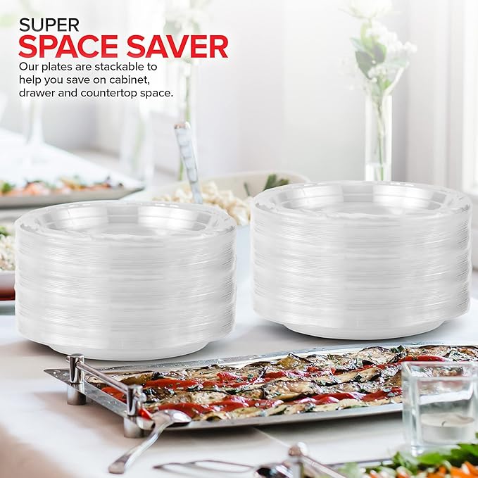 Stock Your Home 120-Count, 9 Inch Clear Plastic Plates, Flexible, Disposable Heavy Duty Party Dinner Plate, for Wedding Reception, Holiday Parties, Mains, Sides, Salad, and Dessert, Large Size