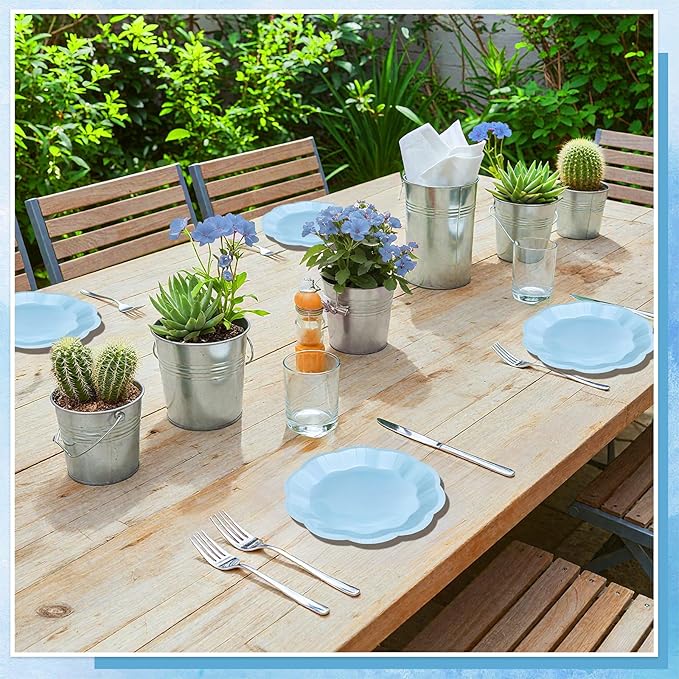 30 pcs Light Blue Plates 7 inch Scalloped Blue Dessert Cake Plates Cute Plate Disposable Party Plate for Weeding, Birthday, Baby Shower (Pack of 2)
