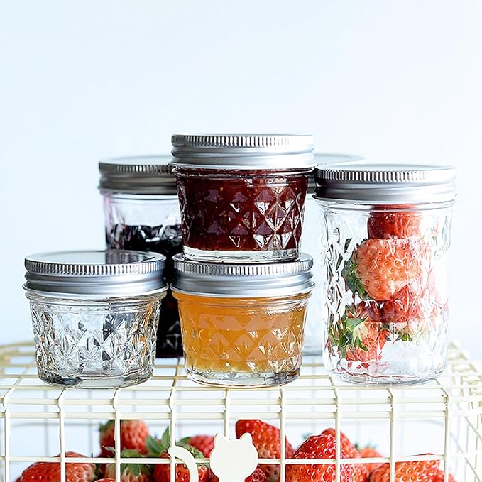 4 oz/120 ml Clear Glass Storage Canister with Airtight Lid, Small Cute Decorative Mason Container Jar for Salad, Overnight Oats, Snacks, Yogurt, Cereal, Fruit, Spice, Sugar, Coffee-12 Pack