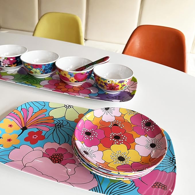 French Bull 13" Rectangular Platter - Melamine Platters and Serving Ware - Plate, Dish, Serving, Collection - Garden Floral