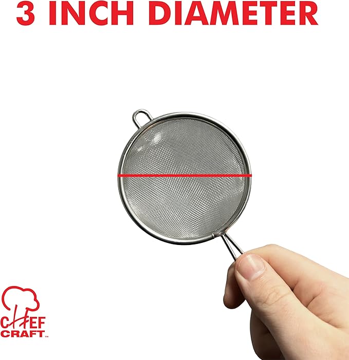 Chef Craft Basic Mesh Strainer, 3 and 4 Inch, 2 Piece Set, Stainless Steel