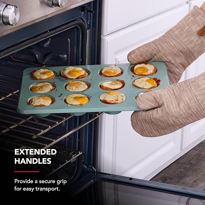 KitchenAid Nonstick Swiss Engineered Aluminized Steel Muffin Pan, Dishwasher Safe, 12 Cup, Cardamom