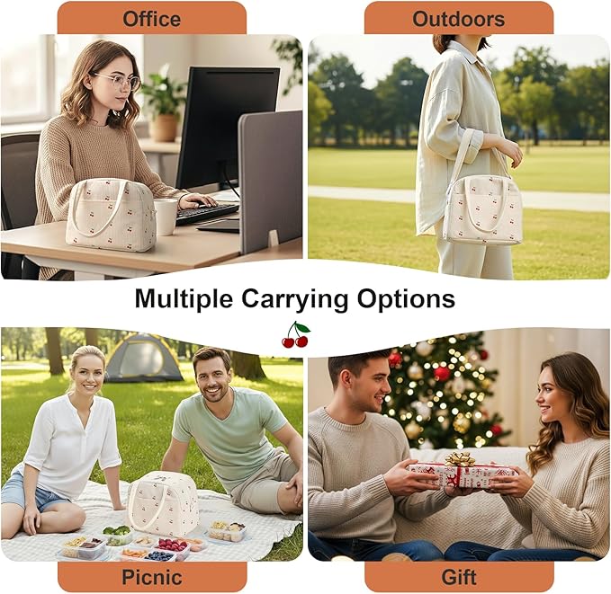 Lunch Box for Women Adults, Reusable Cute Corduroy Lunch Tote Box with Large Capacity, Insulated Lunch Bag with Adjustable Shoulder Strap, Perfect for Work, Picnic, Office or Travel