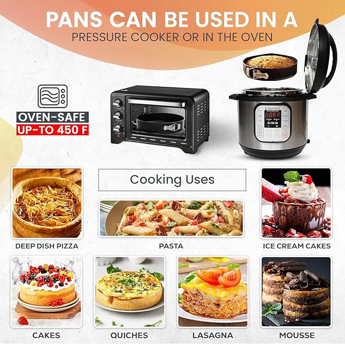 RFAQK Non-Stick 6 Inch Cake Pan with Removable Bottom - Leakproof Springform Pan with 50Pcs Parchment Papers - Perfect for Cakes, Cheesecakes, and Compatible with 3 Qt Instant Pot - Bonus E-Book