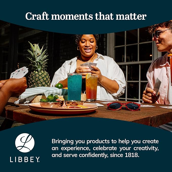 Libbey City Tumbler Glasses Set, 14.3 Oz Clear, Tall Drinking Glasses Set of 8, Thick, Square Glass Cups Set for Casual Dining and Daily Use