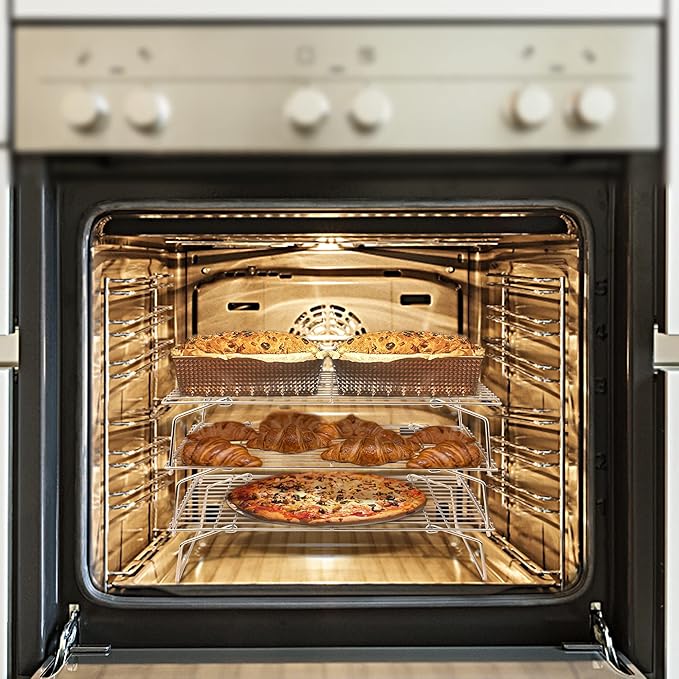 15IN x 10IN Cooling Baking Rack Set of 5, Leonyo 5-Tier Stackable Stainless Steel Wire Baking Cooking Racks Set for Cookie, Pizza, Cup Cake, Raised & Folding Feet