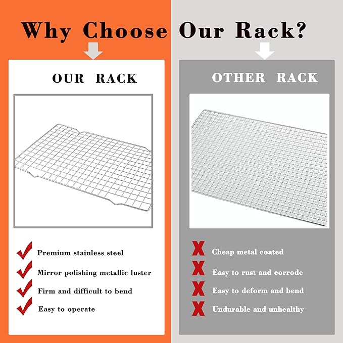 2PCS Cooling Racks for Cooking and Baking, Stainless Steel Wire Rack Suitable for 10" x 15" Sheet Pan and Grilling, Roasting,Drying, Oven and Dishwasher Safe