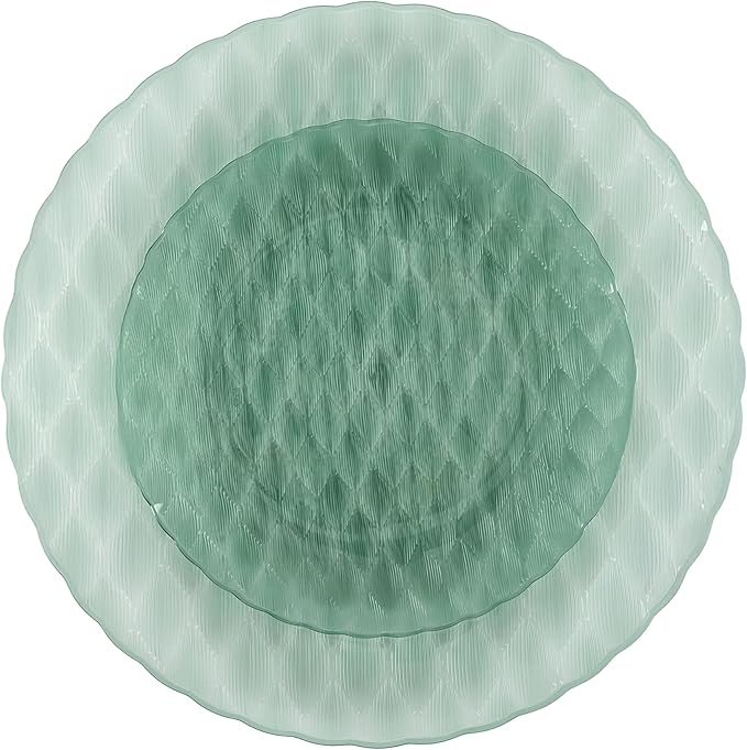 PLASTICPRO 64 Pack Plastic Dishes Set of 32-10 inch Plates and 32-7 inch Plates, Elegant Translucent Green Disposable Fancy Tableware Premium Heavyweight