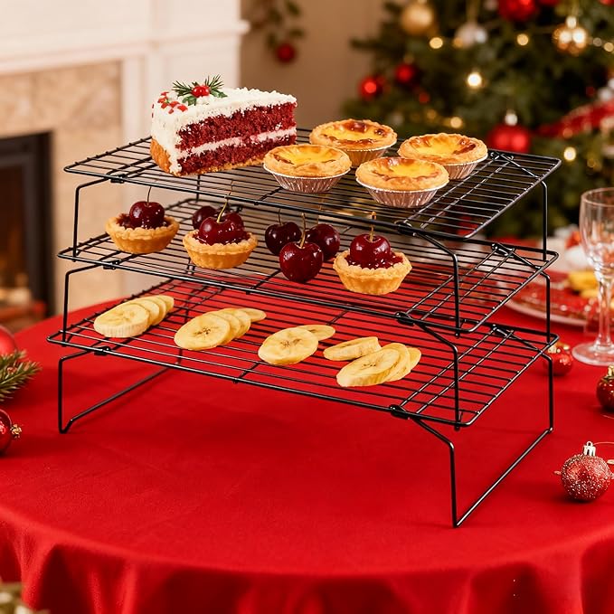 4-Tier Collapsible Cooling Racks, Detachable Wire Cooling Rack Stackable Drying Rack for Cookie Bread Pizza Baking (3Tier)