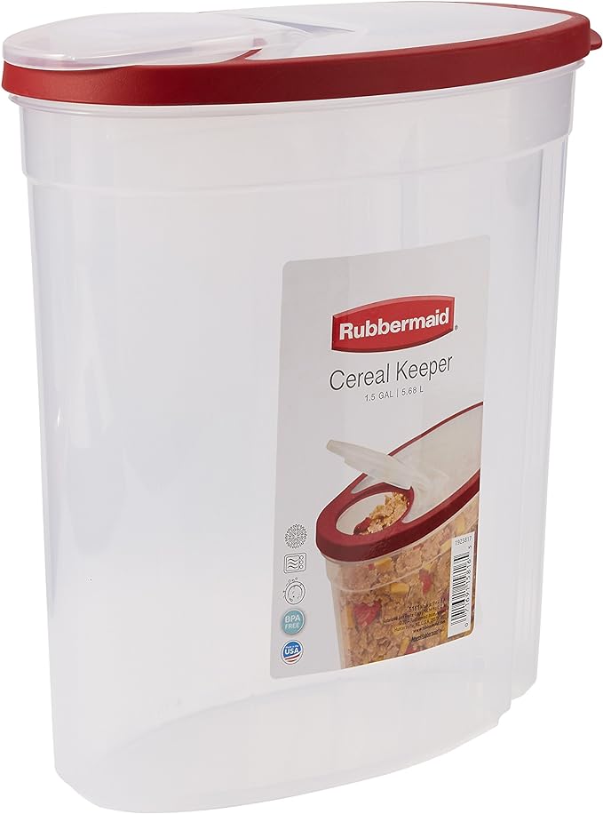 Rubbermaid Flex and Seal Cereal Keeper, 1.5 Gallon, BPA-Free, Clear with Red Lid, Airtight