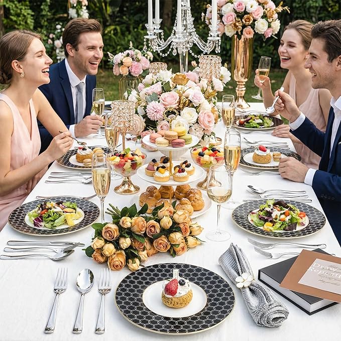 N9R 100PCS Silver Plastic Silverware, Heavy Duty Disposable Cutlery Set for Parties, Disposable Plastic Spoons and Forks Includes 50 Silver Spoons and 50 Forks for Wedding, Birthday, Dinner
