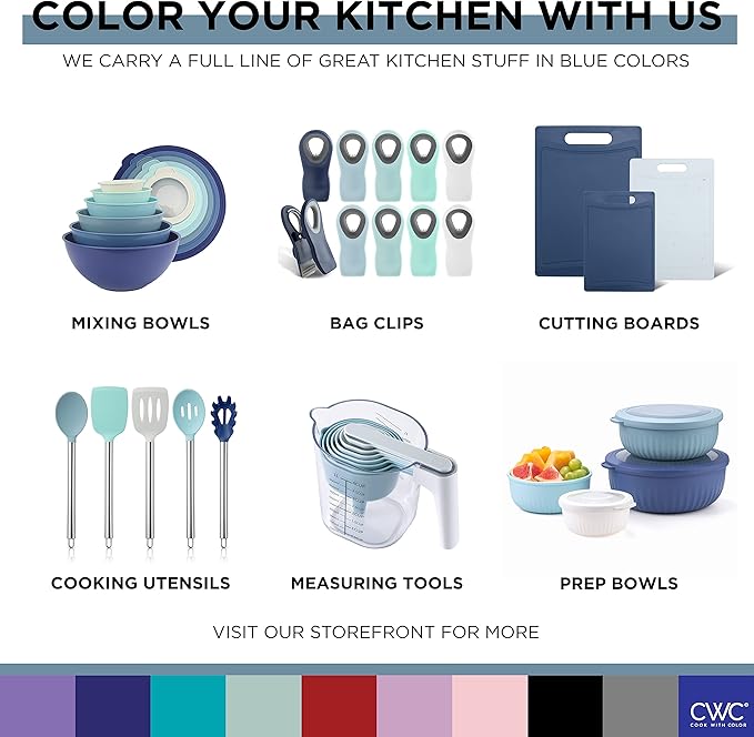COOK WITH COLOR Mixing Bowls with Lids - 12 Piece Plastic Nesting Bowls Set includes 6 Prep Bowls and 6 Lids, Microwave Safe Mixing Bowl Set, Blue Ombre