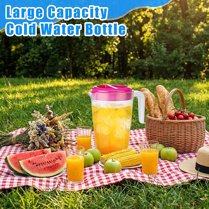 LemonRoad 6 Pcs 2 L Plastic Pitcher with Lid Water Iced Tea Pitchers Drink Container with Twist Cover Tea Jug for Fridge for Water Juice and Fridge Storage, Dishwasher and Freezer Safe(Clear)